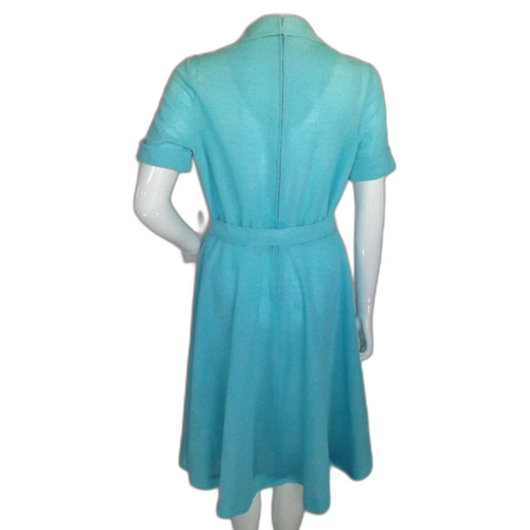 KAY WINSOR Day Dress, L, Aqua Blue, Short sleeves, Dagger collar, VINTAGE - Picture 4 of 13